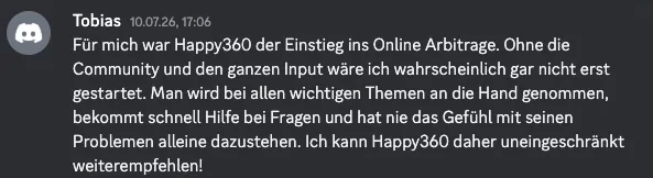 Nachricht eines Mitglieds im Happy-Arbitrage-Discord