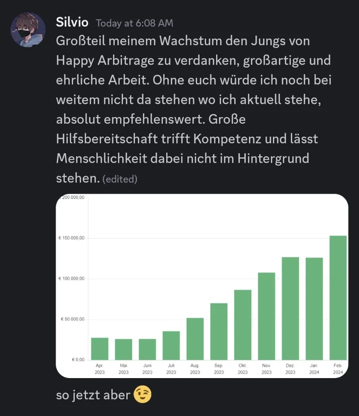 Nachricht eines Mitglieds im Happy-Arbitrage-Discord