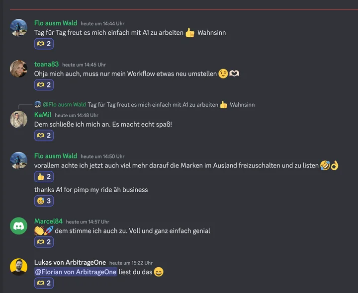 Nachricht eines Mitglieds im Happy-Arbitrage-Discord
