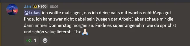Nachricht eines Mitglieds im Happy-Arbitrage-Discord