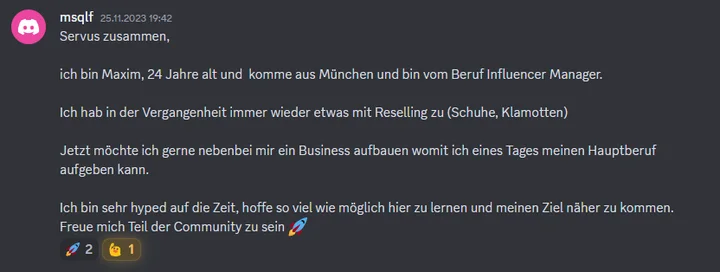 Nachricht eines Mitglieds im Happy-Arbitrage-Discord